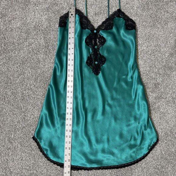 VINTAGE Inner Most Slip Womens Small Teal Lace Satin Chemise USA Sears Cami 90s - Picture 8 of 10